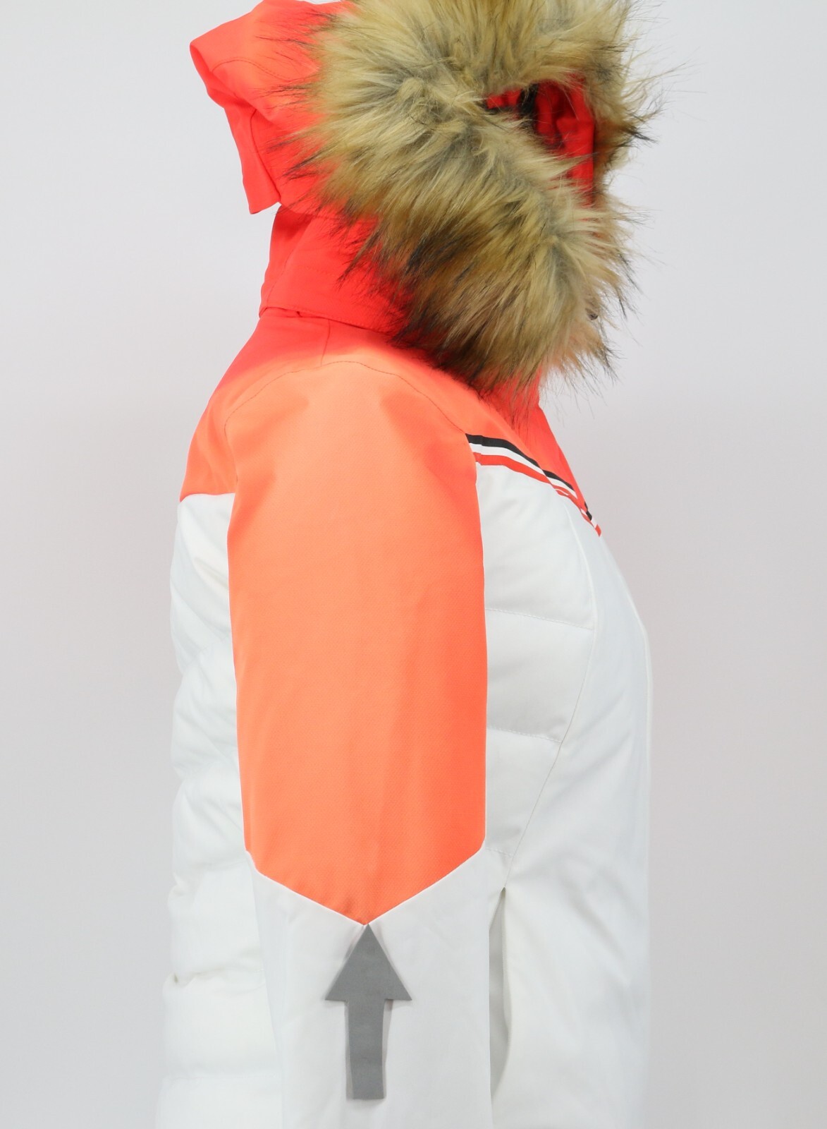 DEGRE 7 SASSIERE SKI JACKET WOMENS WHITE ORANGE FAUX FUR HOODED RRP £