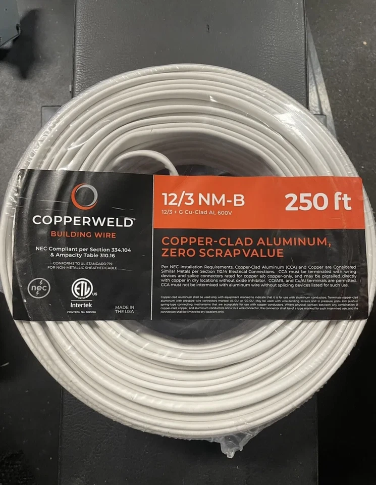 COPPERWELD 12/3 electrical wire 250 Ft