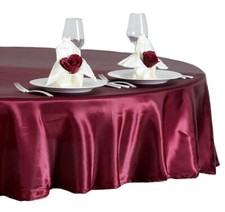 Tektrum 90 inch Round Silky Satin Tablecloth - Wedding Party Banquet Burgundy 