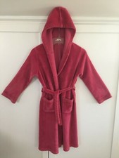 Lands End Kids girl's pink hooded robe rose fleece sleepwear Size 12   EUC  