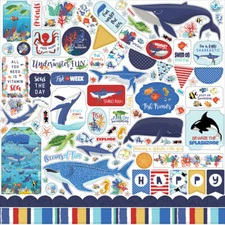 12x12 Sheet of Carta Bella Paper FISH ARE FRIENDS Scrapbook Element Stickers