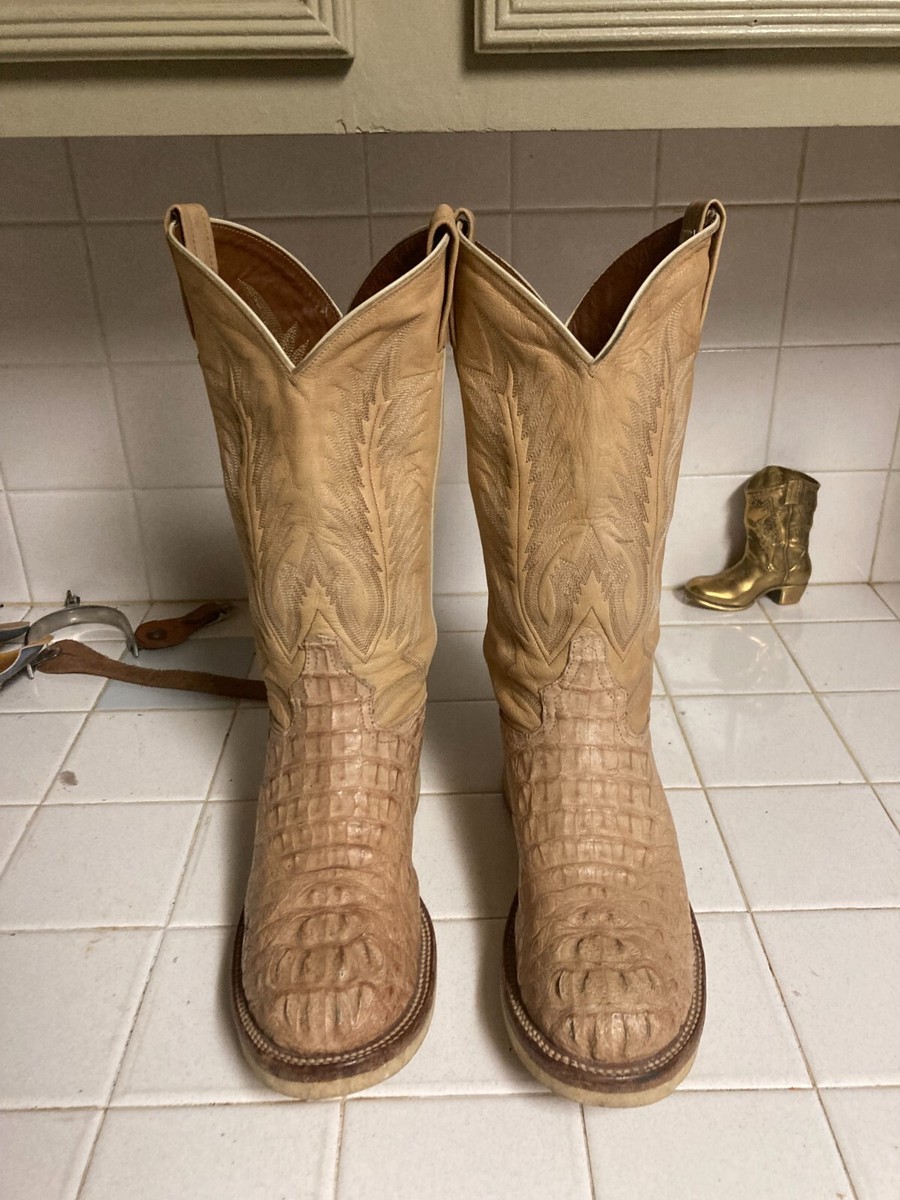 Tony Lama Winter White Bone Caiman Round Toe Cowboy Men's Dress
