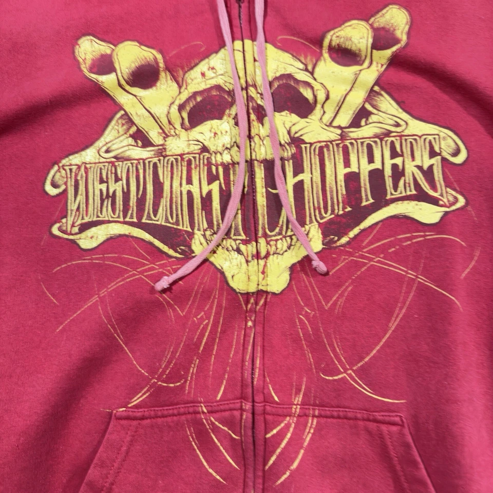 Sudadera con Capucha West Coast Choppers De Colección Para Hombre XL Roja Cremallera Completa Motociclista Calavera Jesse James Foto 2 de 4