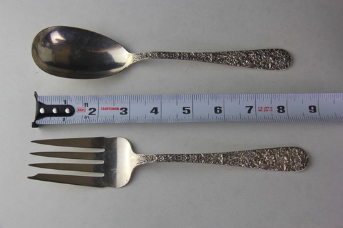 S Kirk & Son Repousse Sterling Silver Cold Meat Fork & Solid Serving Spoon 8.5" - Picture 14 of 14