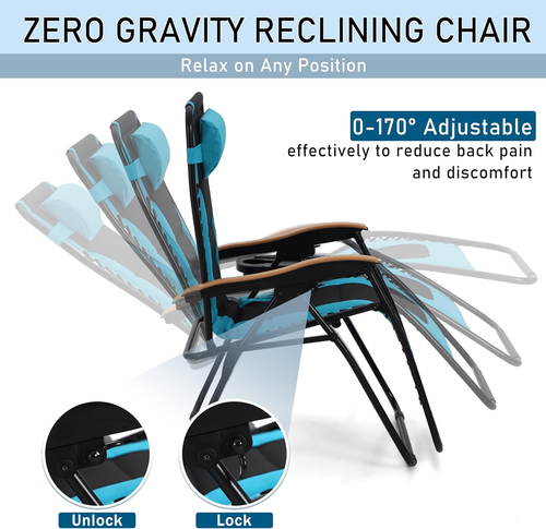 XXL Oversized Padded Zero Gravity Chair, Foldable Patio Recliner, 30" Wide Seat - Picture 7 of 10