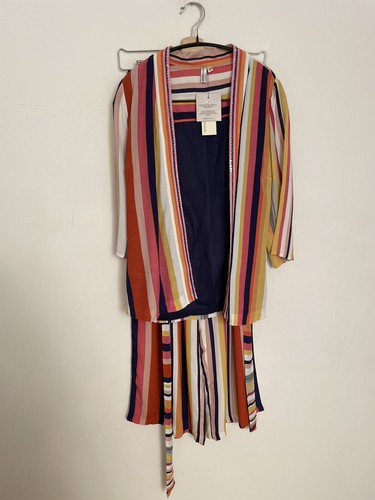 Anthro Bl^nk Pantalones a Rayas Brillantes Chaqueta Pierna Ancha Lentellera Kimono Co Ord Set S M - Imagen 11 de 16