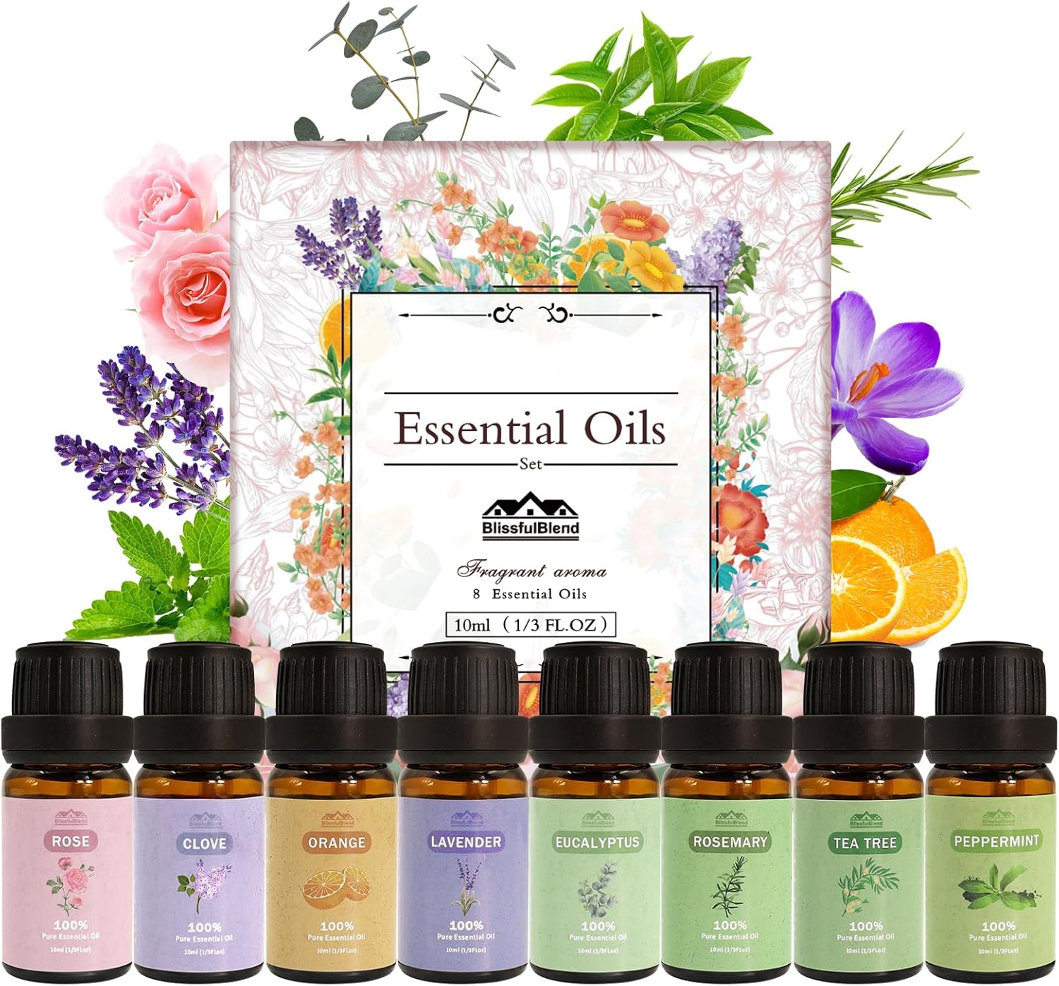 2025 Spring 8 Pack Organic Aromatherapy Essential Oil Set Pure Essential Oil Kit