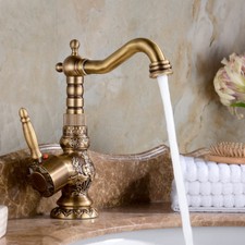 Deck Mounted Single Handle Bathroom Sink Mixer Faucet Lavatory Antique Brass Tap