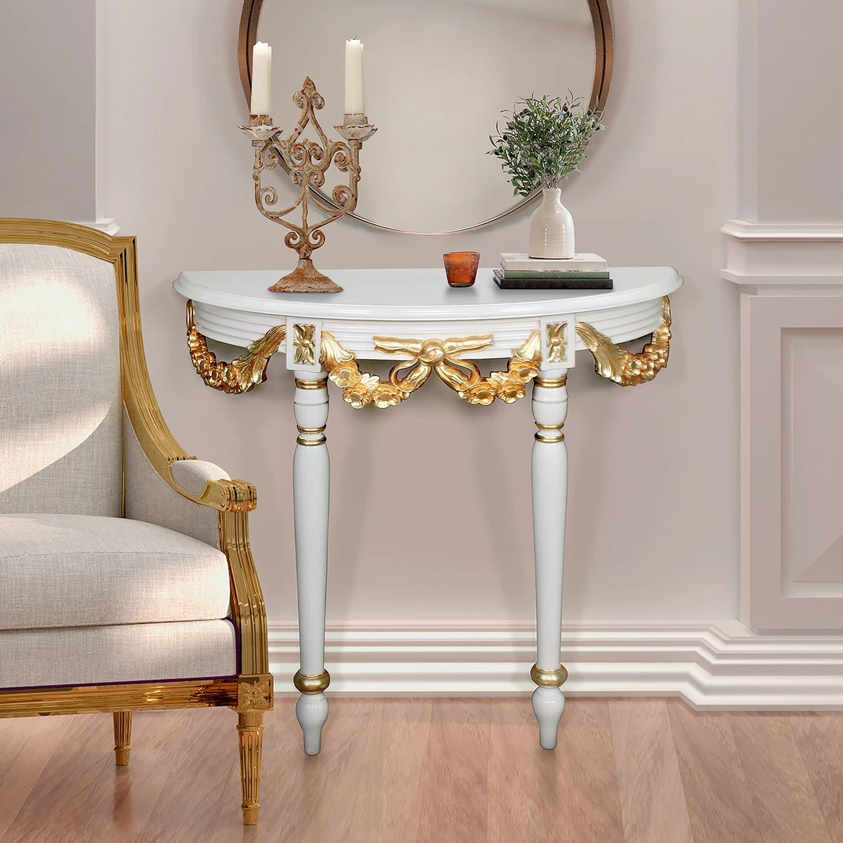 Design Toscano Louis XVI Style Crescent Golden Ribbon Wall Console