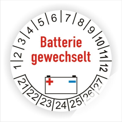 Prüfplakette Batterie Akku Prüfung SICHERHEITSFOLIE EXTREM HAFTEND Ø20-30mm