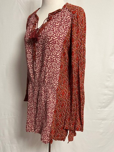 Túnica Campesina Akemi + Kin Anthropologie Top Óxido Rojo Beige Cuatro Hojas Talla S - Imagen 5 de 21