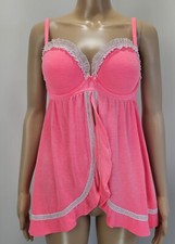 Victorias Secret Baydoll 36C Neon Pink Lingerie Ruffle Lace Detail