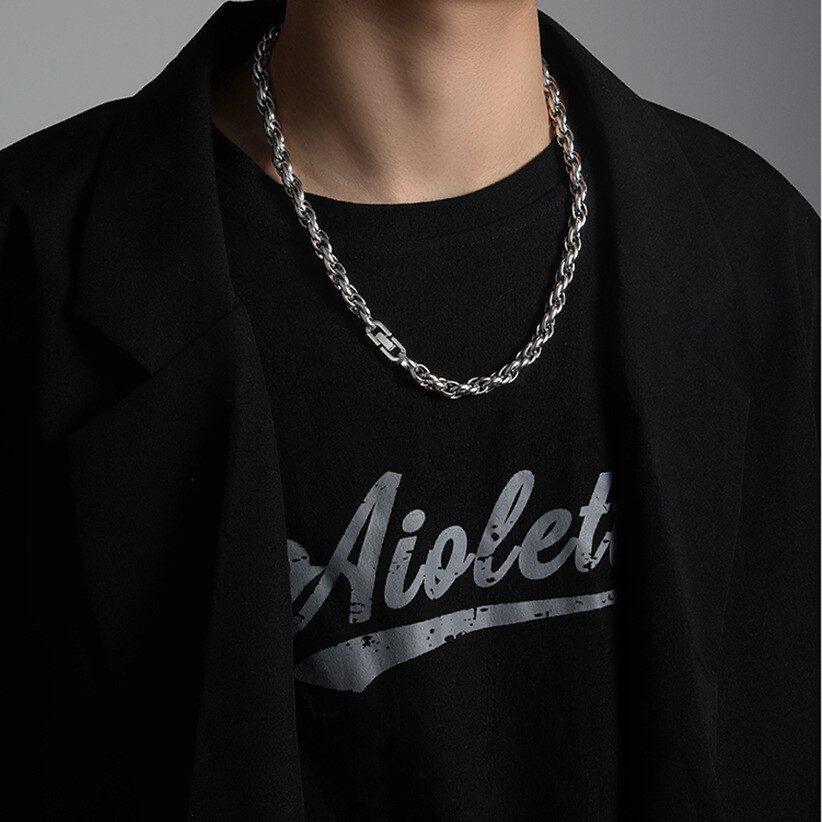 Collier Pour Homme Chaîne Gourmette En Acier Inoxydable Argenté, Style Gros Lien - Neuf Sous Emballage
