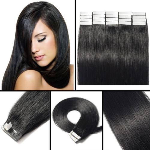 Real Remy Human Hair Extensions 20 pz nastro senza cuciture 16-30 pollici in pelle trama capelli - Foto 9 di 85
