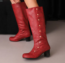 Women Ladies Riding Boots Flats Knee High Boots Faux Leather pull on Boots Shoes