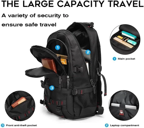 Mochila de viagem KAKA Fight Approved com 17,6 polegadas laptop Lackpack preta  - Imagem 3 de 4