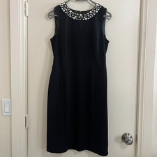 Calvin Klein Black Dress 8 Embellished Beaded Neck Cocktail Holiday Party