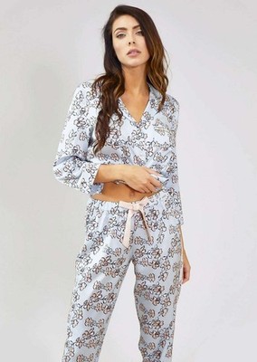 Pretty You London Floral Print Women's Pajama Set in Duck Egg