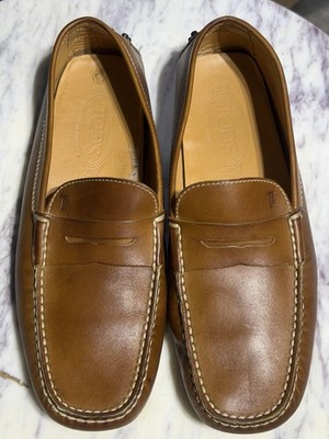 Tod's Gommino Moccasin Driving Shoes Loafers Brown Tan Leather Men's Sz 8
