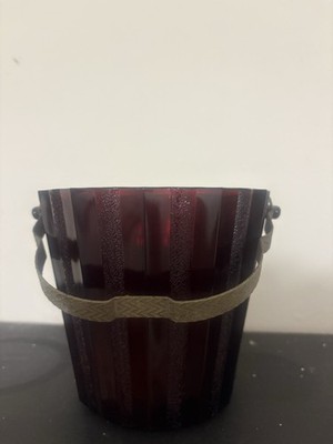 Vintage Anchor Hocking Royal Ruby Red Paneled Ice Bucket w/ Metal Handle