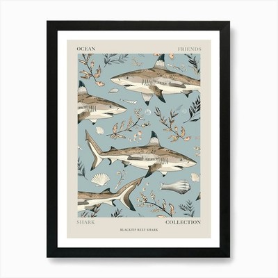 Pastellblau Schwarzspitze Riff Hai Wat gerahmtes Wandbild Poster Leinwanddruck Bild