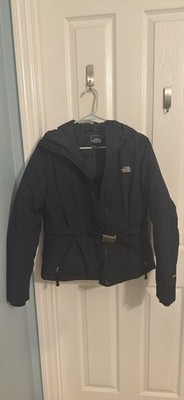 The North Face Women s Goose Down Jacket Puffer Coat Black Hood Hyvent Small S
