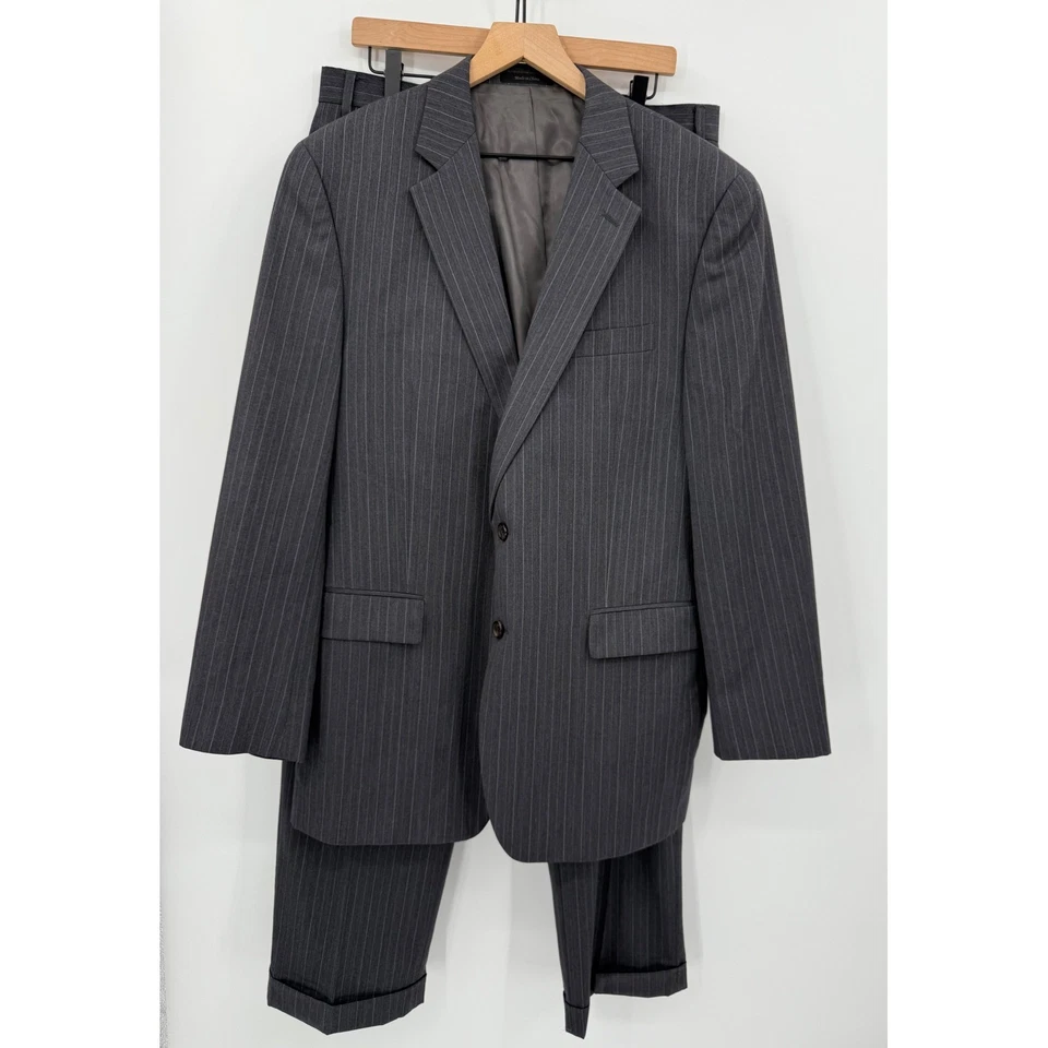 Костюм мужской Ralph Lauren 42L серый в тонкую полоску из двух частей блейзер брюки 34x32 шерсть читать - Изображение 2 из 4