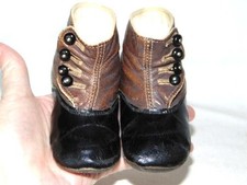 Antique Edwardian Brown/Black Leather Side Button 2-Tone Child Baby SPAT SHOES