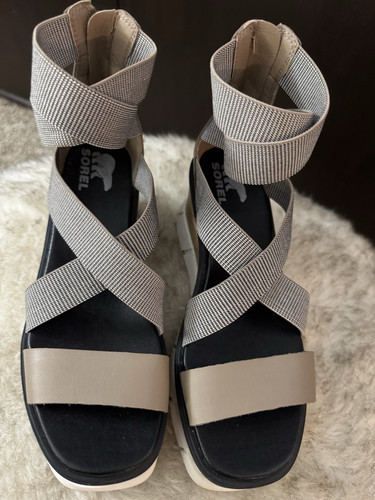 Sorel Women's Joanie III Sport Strap Sandals Size 7.5 Omega Taupe, White Festive