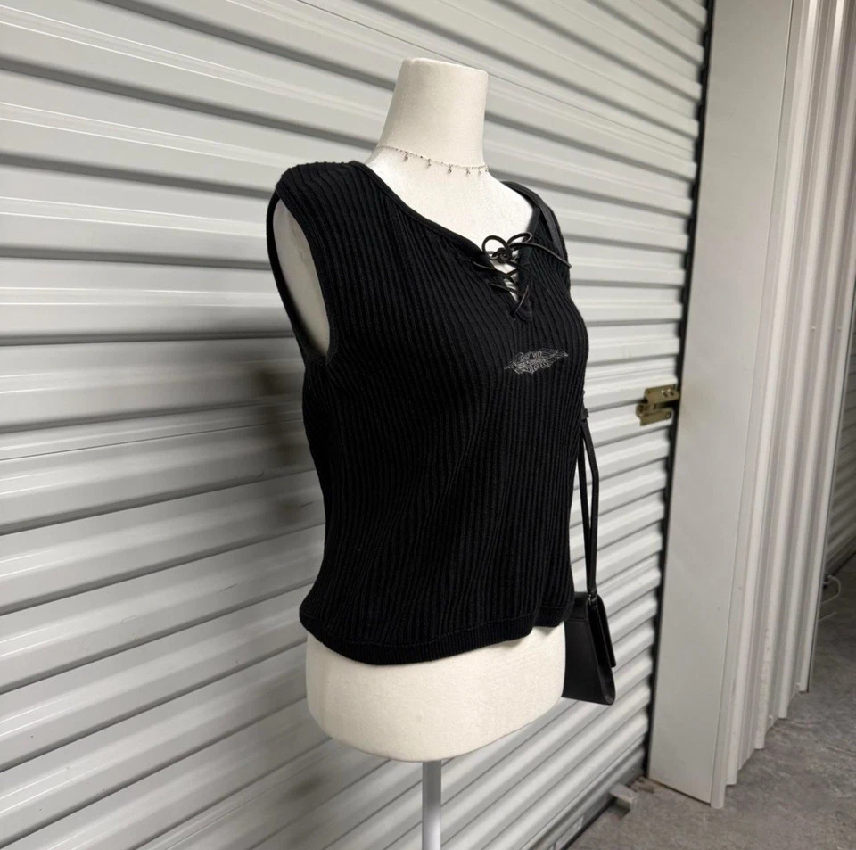 Женская винтажная майка Harley Davidson с ребрами размер средний черный - Изображение 2 из 4