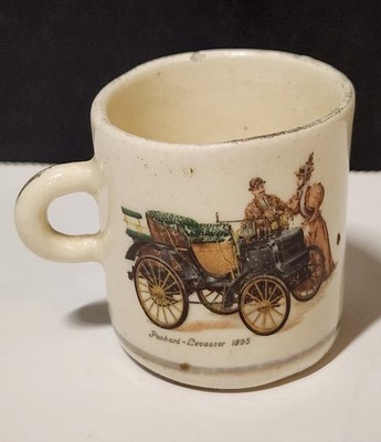 Vintage Tiny Souvenir Mug Panhard-Levassor 1895 Antique Automobile Espresso Cup