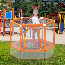 55'' Toddler Trampoline with Safety Enclosure Net and Balls, Indoor Outdoor