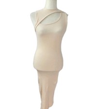 Urban Outfitters Cut Out Ribbed Bodycon Midi Dress Sleeveless  S Cream Ivory New