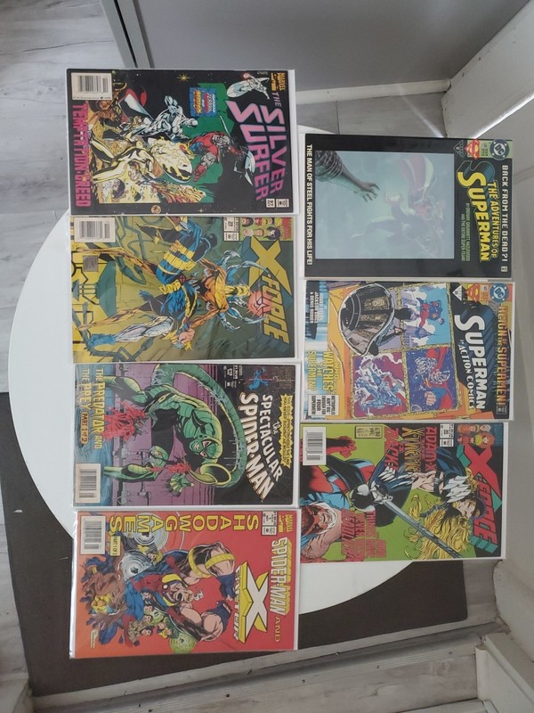 Mixed Comic Lot Of 7, Spider Man, Super Man, Silver Surfer And X Force