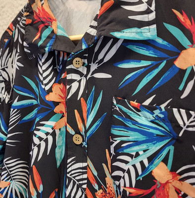 Tailor Pal Love Hawaiian Shirt Mens 2XL XXL Black Floral Fern Tropical Beach