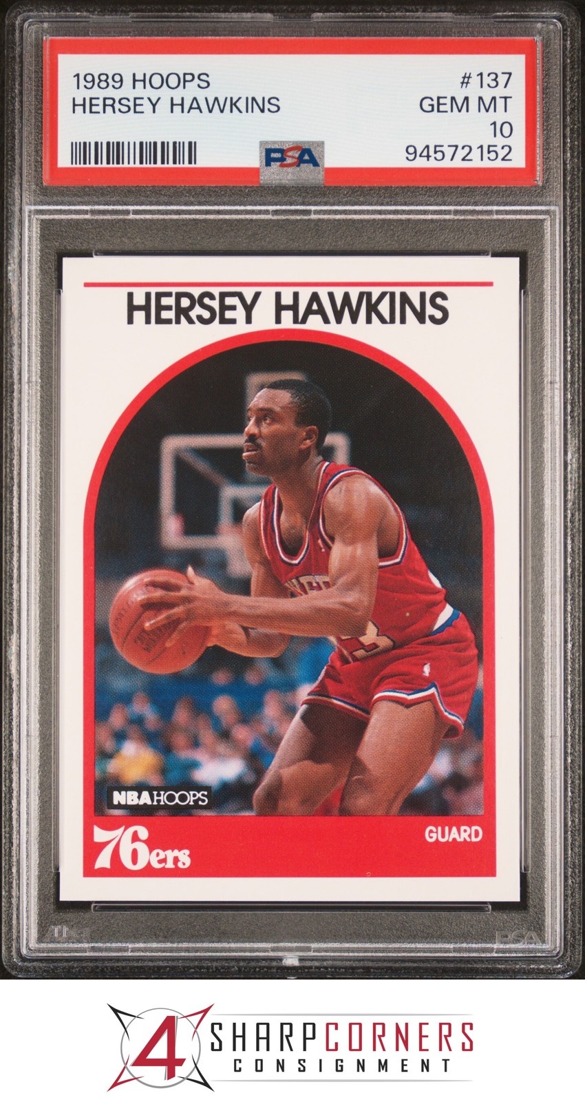 1989 HOOPS #137 HERSEY HAWKINS RC 76ERS PSA 10
