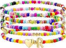 Stocking Stuffers for Kids Girls Teen - 5PCS Colorful Beaded Initial Bracelets f
