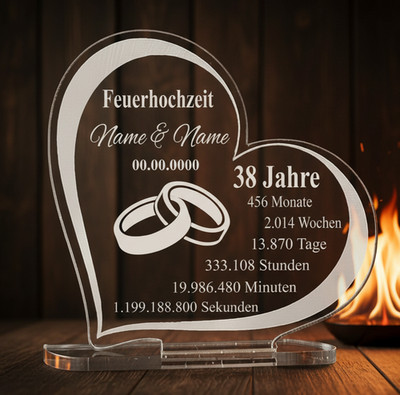 Geschenk Feuerhochzeit Hochzeitstag Gravur Größe wählbar 38 Jahre Geschenk