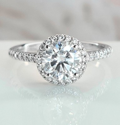 2.5 CT Round Cut Halo Moissanite Engagement Ring 14K White Gold Plated For Women
