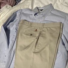 Tommy Hilfiger Men's Beige Cotton Dress Pants Straight Leg Flat Front 40x32