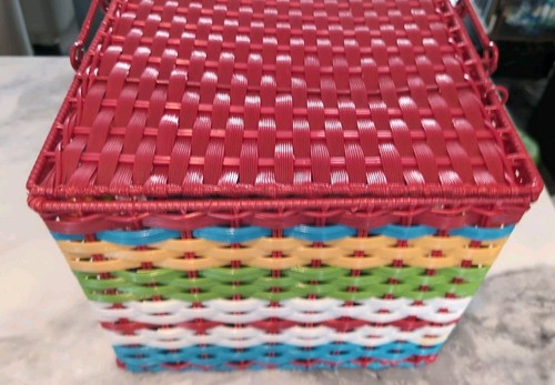 Rainbow Colors Picnic Basket Woven Plastic Weave - Picture 9 of 14
