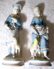 Antique Early Staffordshire Pottery Shepherds Figurine Statues Pair Blue White