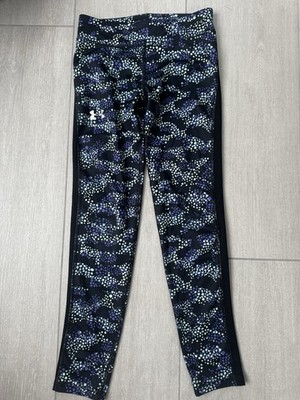 Under Armour Girls Compression Leggings Blk Purple Blue Dot Print Athletic Pants