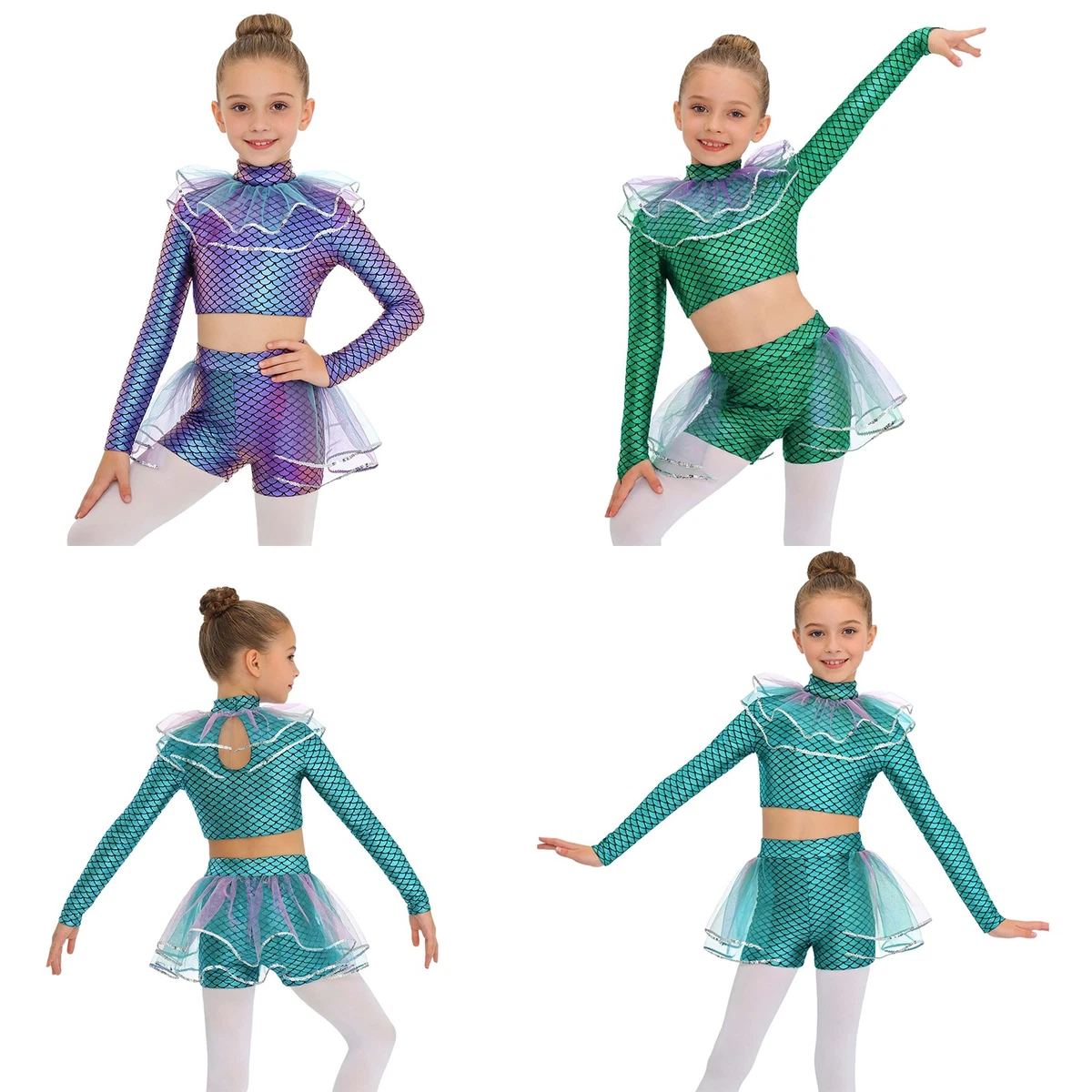 Costume Da Sirena Per Bambina 2 Pezzi - Gonna A Coda Di Pesce Rasoterra Con Spacco - Blu Taglia S (116, 4-6 Anni) - 3