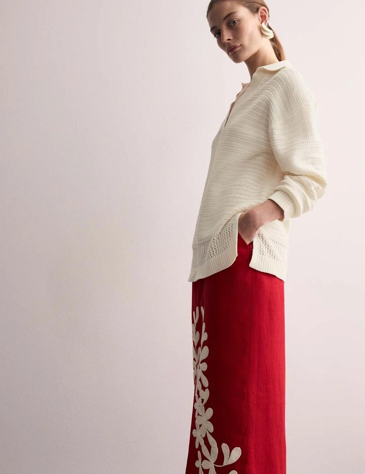 M&S - Jaeger Womens White Cotton V-Neck Long sleeved Jumper - Image 4 of 4