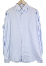 SUITSUPPLY Men's Formal Shirt 43L/17L Blue Extra Slim Striped Cotton 