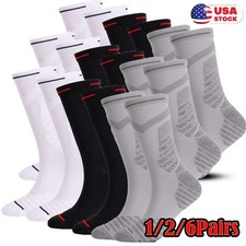 1/3/6Pairs Mens Cotton Cushion Crew Athletic Socks For Sports Hiking Running