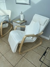 Modern Rocking Chair Wood Frame Rocker Relaxing Sofa Recliner Tub Armchair Beige