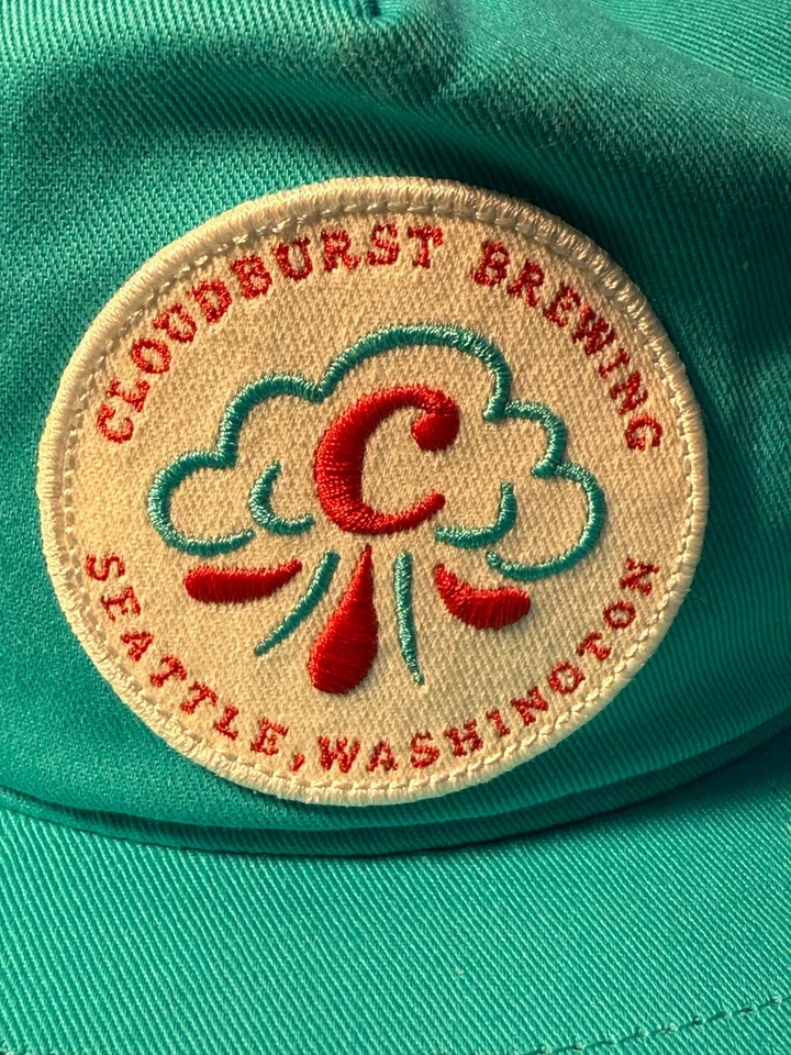 Coal CLOUDBURST BREWING 蓝绿色布贴平边帽,西雅图啤酒厂啤酒帽 — 第 4/4 张图片