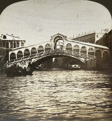 Italy Venice Ponte di Rialto 1901 Photo Stereo Vintage Silver
